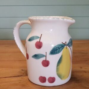 Vintage Hartstone Pottery Fruit Salad Pitcher 32oz with Blue Stippled Rim